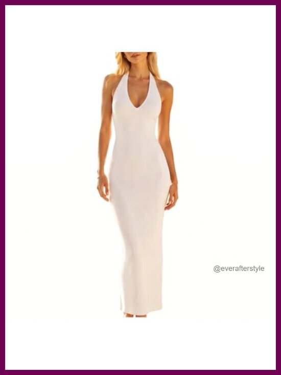 Dresses & Skirts - Sleeveless Halter Bodycon Midi Dress Deep V-Neck Club Night Out